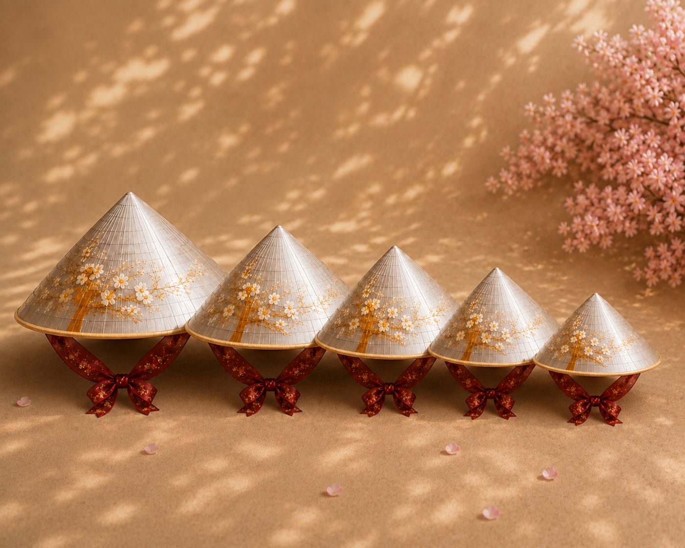 Bộ nón gỗ sơn mài mini 5 chiếc
